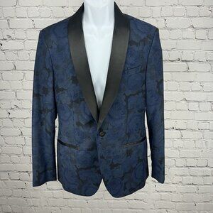 The Savile Row Company London Blue Black Rose Varick Blazer Tuxedo Jacket 38R